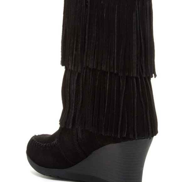 Minnetonka Double Fringe Wedge Boot black - Picture 3 of 8